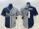 Men's Dallas Cowboys #4 Dak Prescott Navy Blue Grey Two Tone With Patch Cool Base Stitched Baseball Jersey,baseball caps,new era cap wholesale,wholesale hats